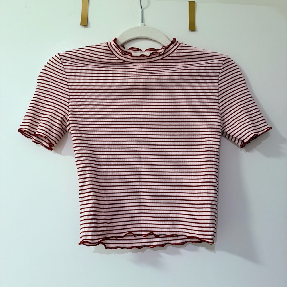 Zara Red and White Striped Crop Top